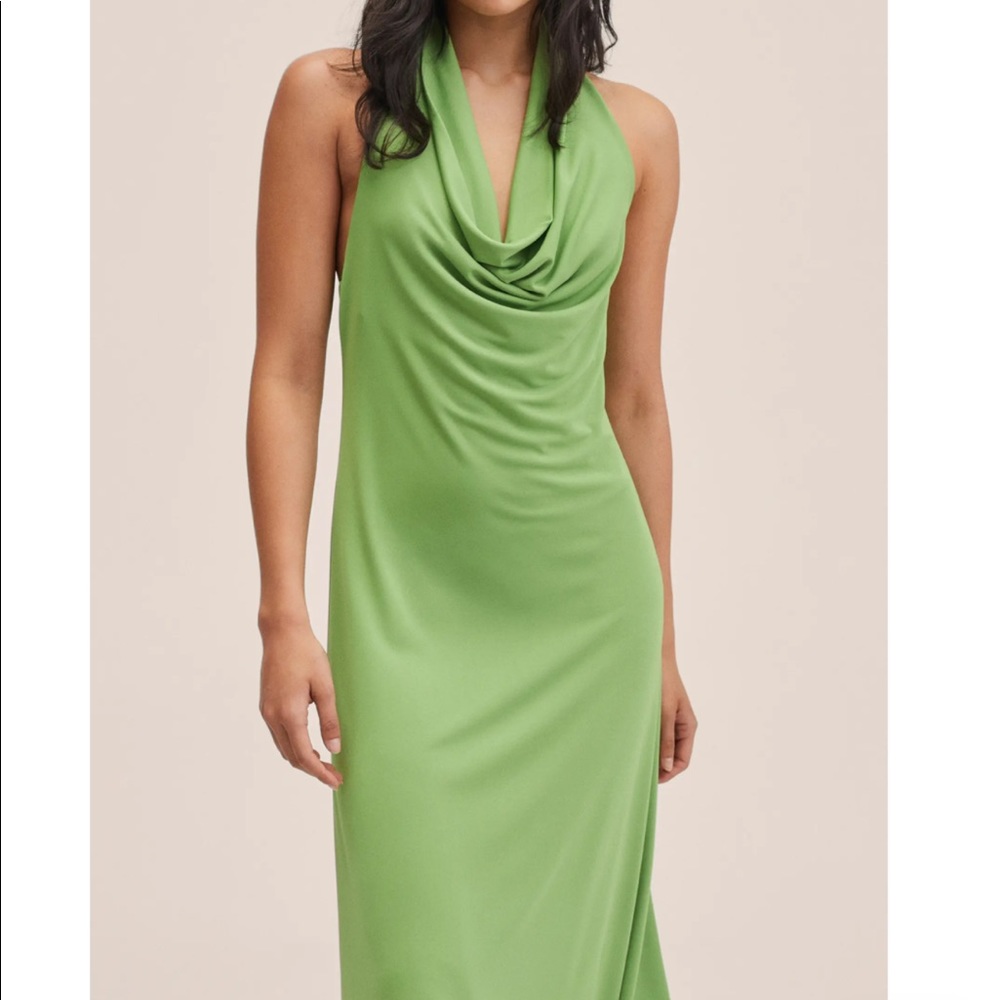 Green halter neck open back dress
